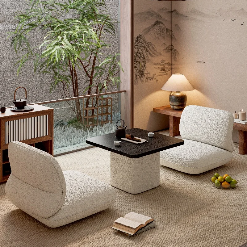 표류하는 창 테이블, 의자, 발코니, 다다미 매트, 미니멀리스트 디자이너 스타일의 작은 커피 테이블, 바닥 의자 소파 의자