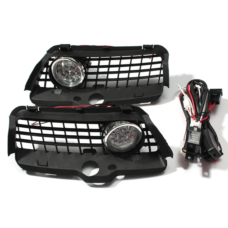 1Pair Car Front Bumper LED Fog Lamp Grille Cover For VW Golf Jetta MK3 Cabrio 1993-1998 White Drl Driving LED Fog Light Parts