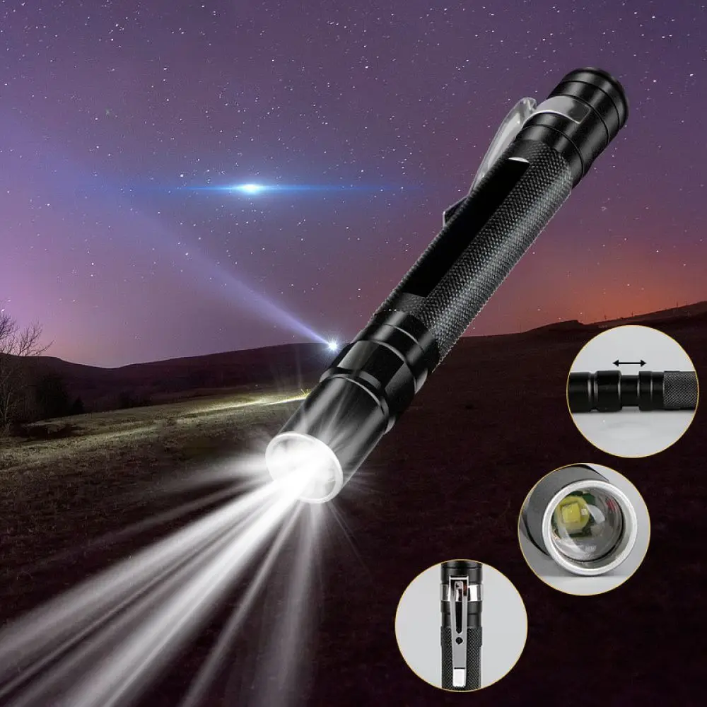 Slim Design LED Pen Light Aluminum Flashlight Rechargeable Torch With Clip For Inspection Camping Outdoor Travel
