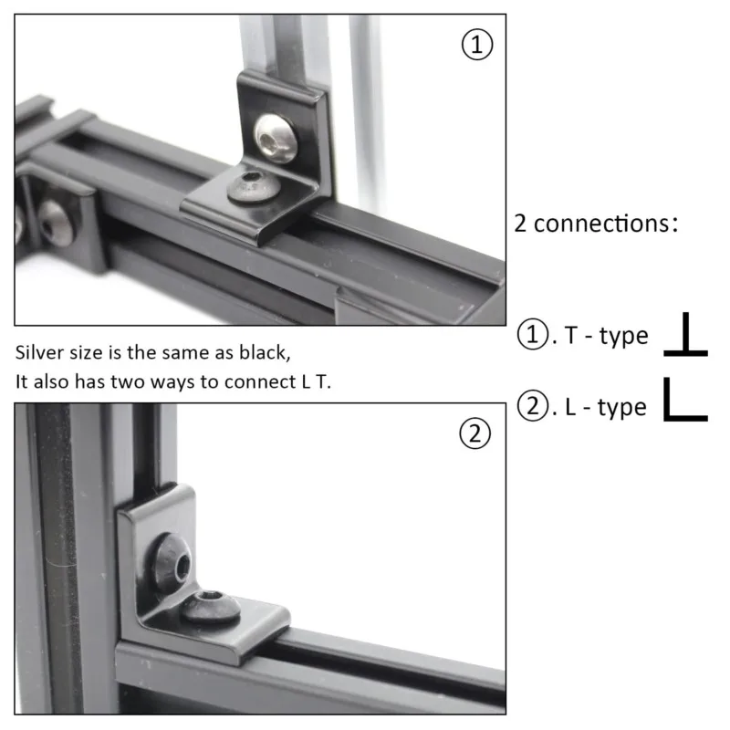 4pcs 1515 Aluminium Profile L Shape Inside Corner Brackets 90 Degree 2 Hole Fitting Angle Connector for 3D CNC