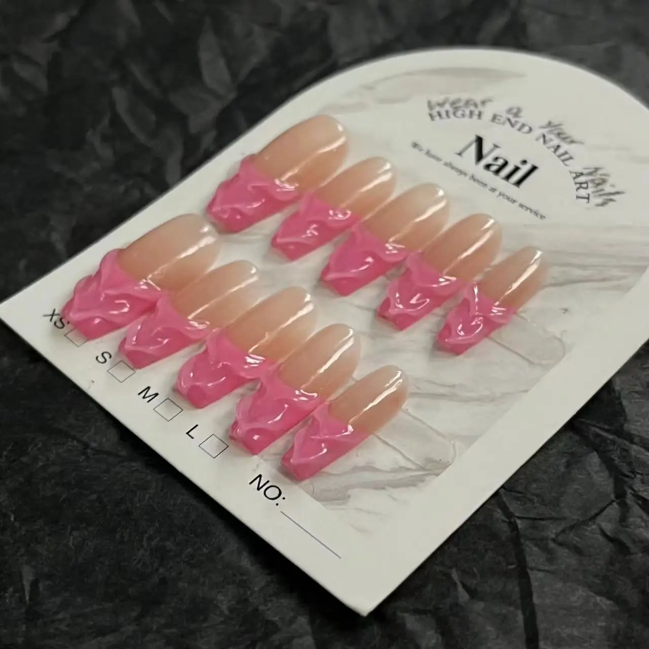 Artificial Manicure Wearable Prego, Rosa, Longo Caixão, Falso, Cobertura Completa, Sereia Tail Design, Spice, Handmade, Rosa, 10pcs