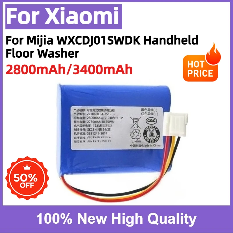 High Quality 11.1V 2800/3400mAh Li-ion Battery Pack for Mijia WXCDJ01SWDK Handheld Floor Washer