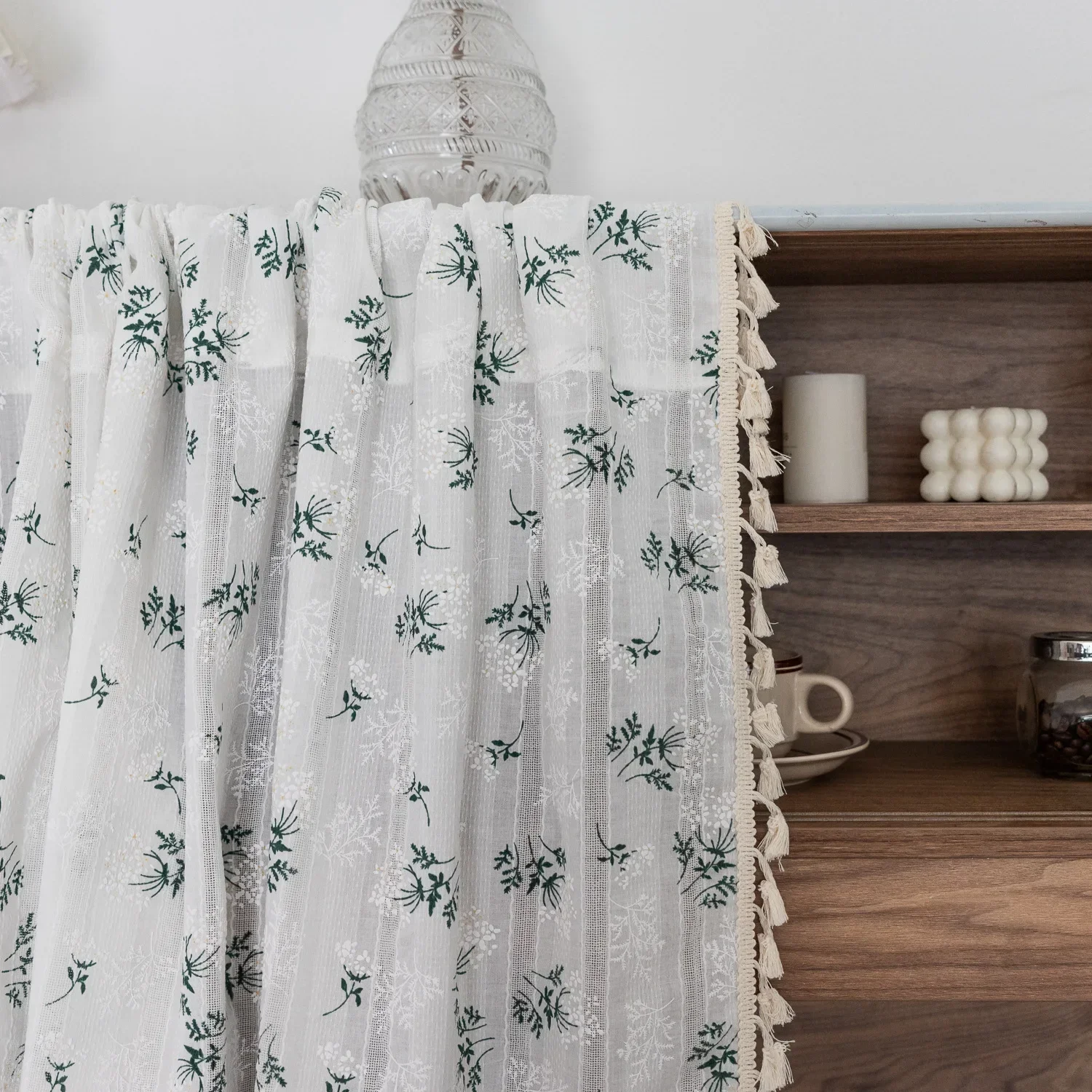 Cortinas coreanas de algodão com margaridas, cortina de bolso para estrada, borla floral para cozinha, quarto, sala de estar, janela saliente,