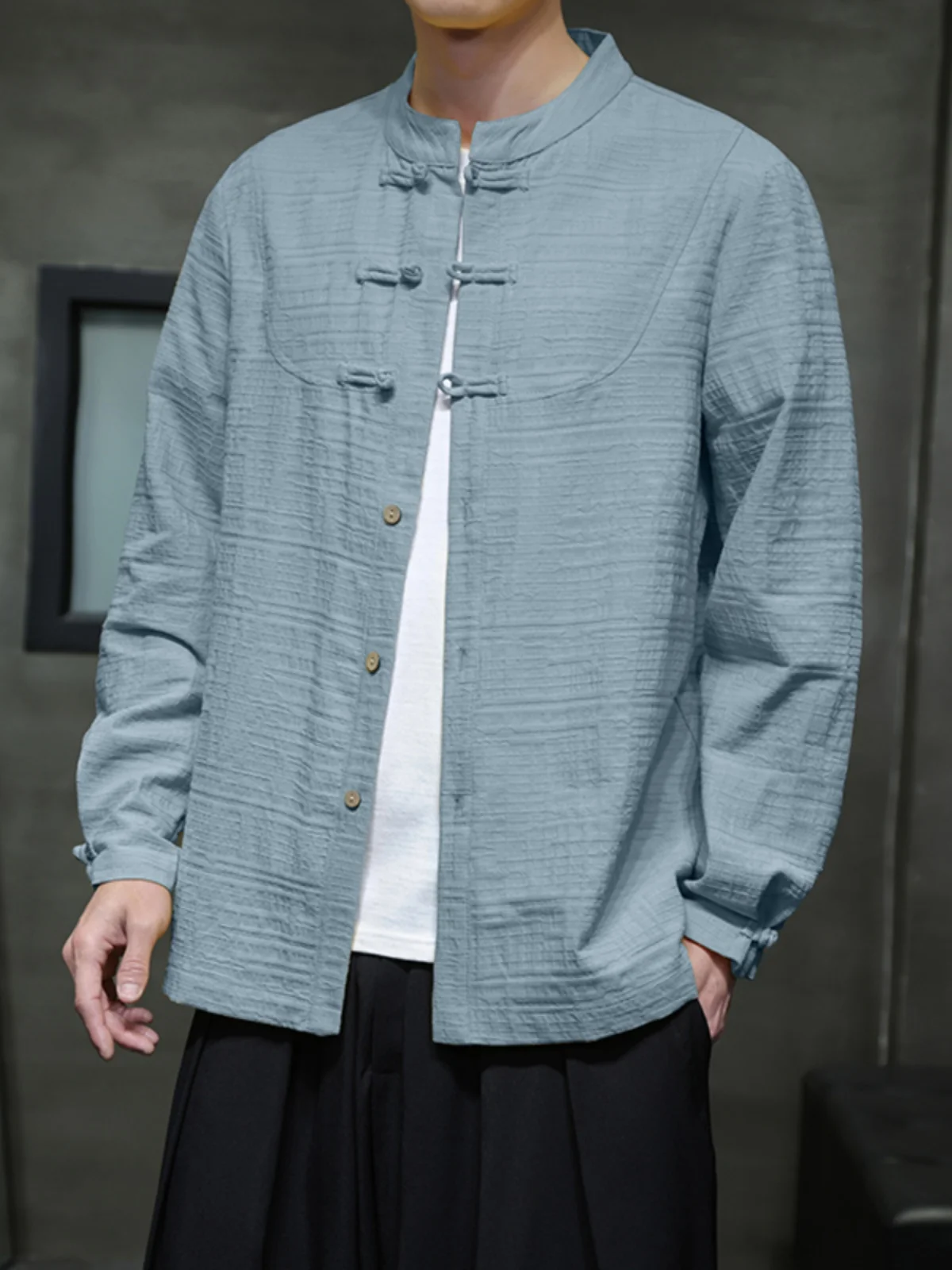 

Мужская рубашка с длинным рукавом, вышивкой и пуговицами, весенне-осенняя, новая, в китайском стиле, танский костюм, мужская рубашка