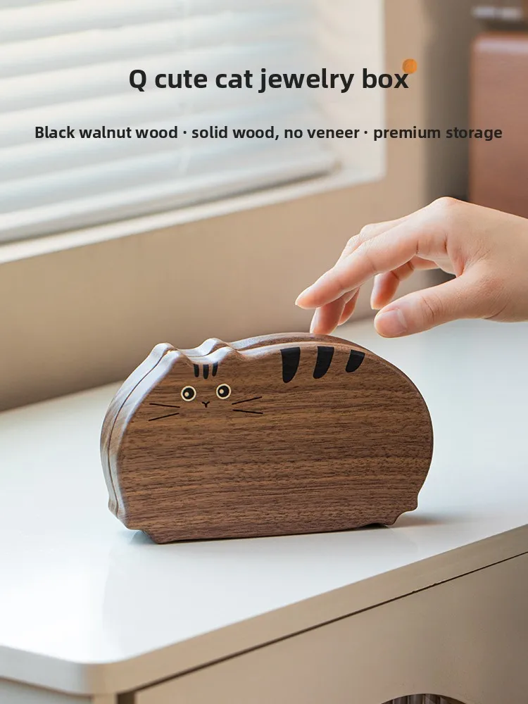 Portable  Wooden Jewelry Box Cute  Design Three Gold Earring Storage Box Handy Necklace Bracelet Ring Organizer Case