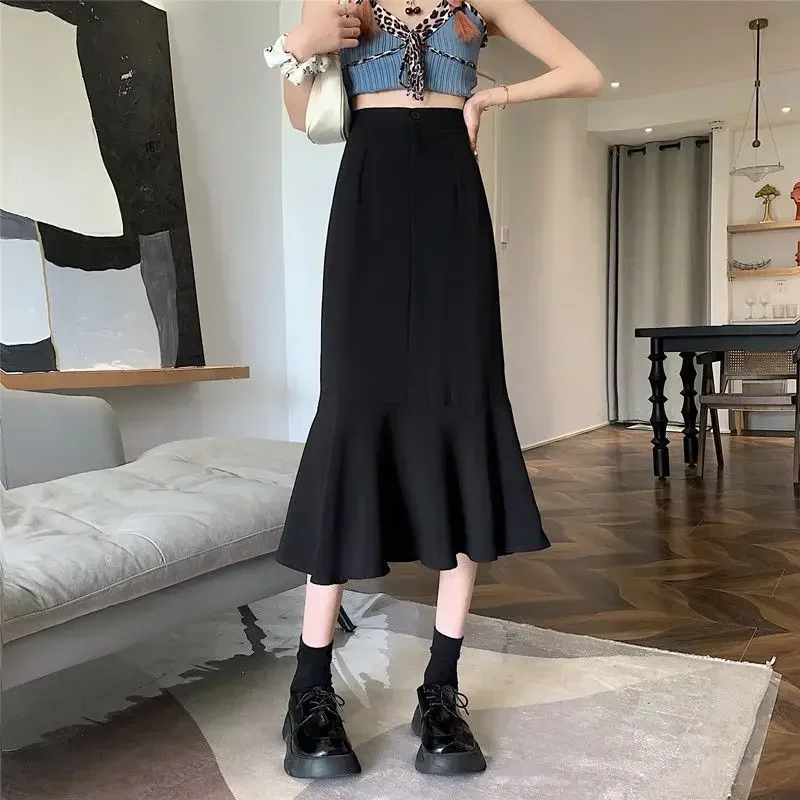 

New 2025 Summer Skirts Women Fashion Elegant High Waist Black White Long Mermaid Skirt Woman