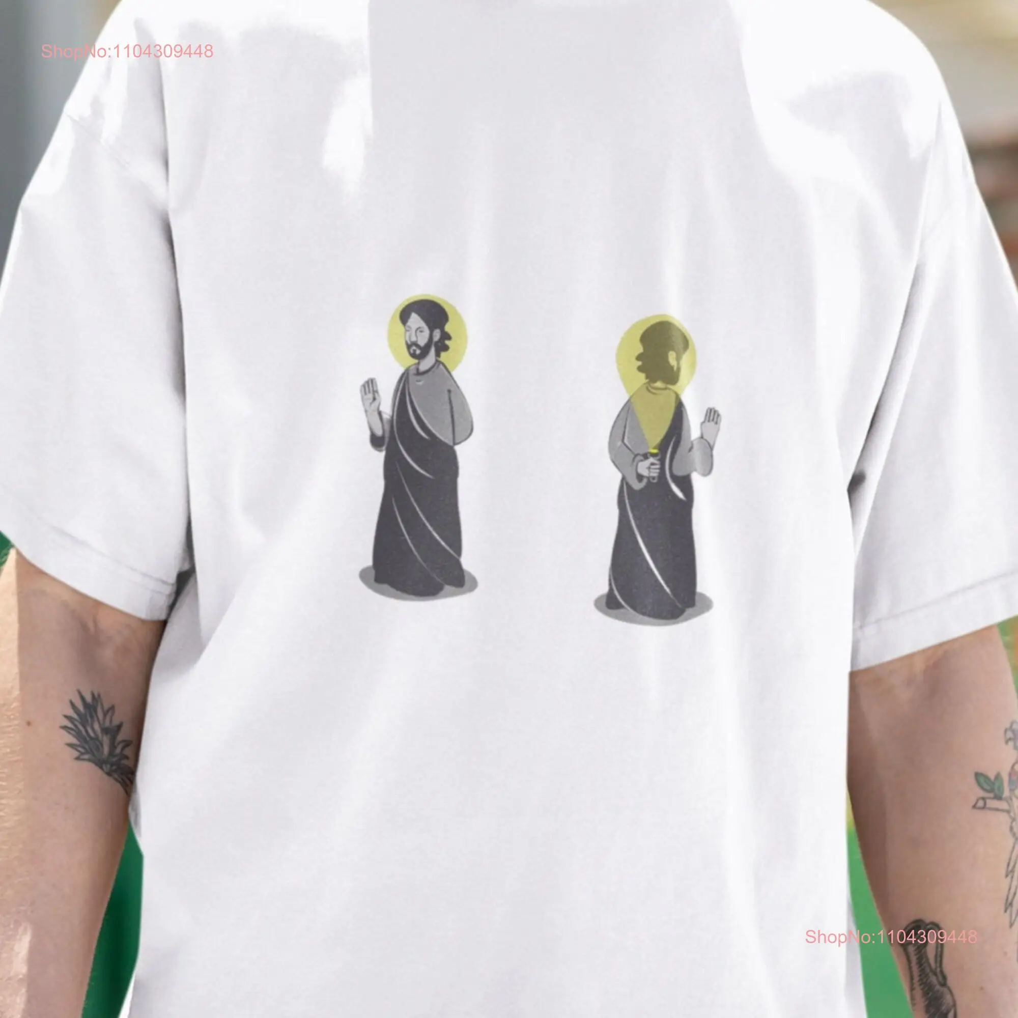 Saint with Flashlight T Shirt Unique Blending Classical and Modern Imagery for Creative Expression long or short sleeves