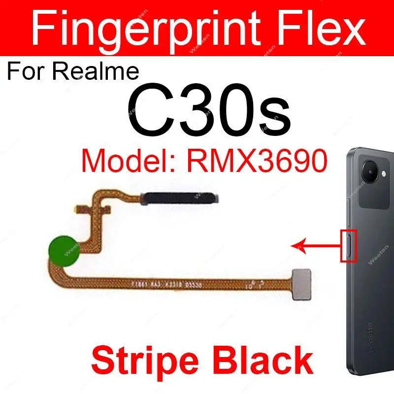 For Realme C30S C31 C35 C53 Fingerprint Sensor Flex Cable Power Button Sensor Unlock Touch Home Fingerprint Sensor Flex Cable