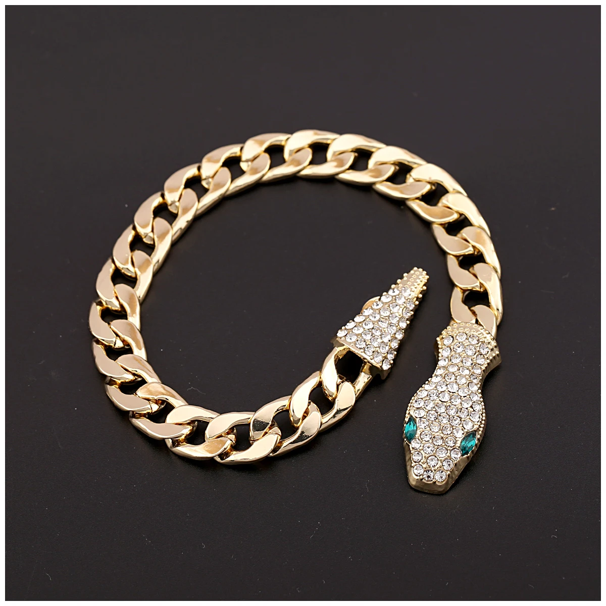 

New Arrival Rhinestones Snake Bracelet Charm Jewelry for Women Girls Gold Color Statement Chain Bangle Party Prom Accessory