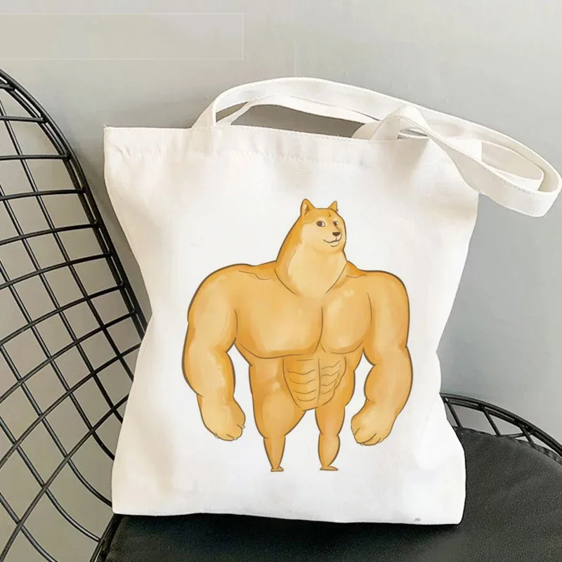 

Cute Shiba Inu Pattern Canvas Tote Bag Cartoon Japanese Style Muscular Game Inspired Dog Designs Stylish Versatile Shoulder Bag