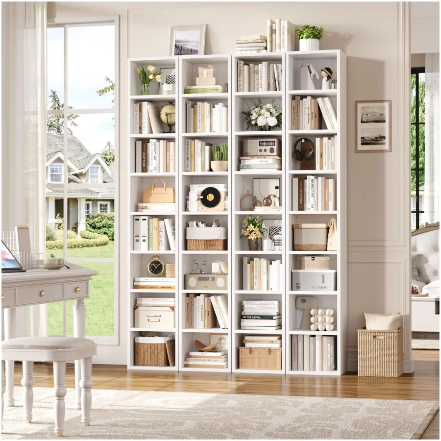 

Белая 8-ярусная книжная полка-стеллаж для медиаустройств, 11,6 x 9,3 x 70,9 дюймов, тонкий шкаф для хранения CD/DVD с регулируемыми полками, высокий.