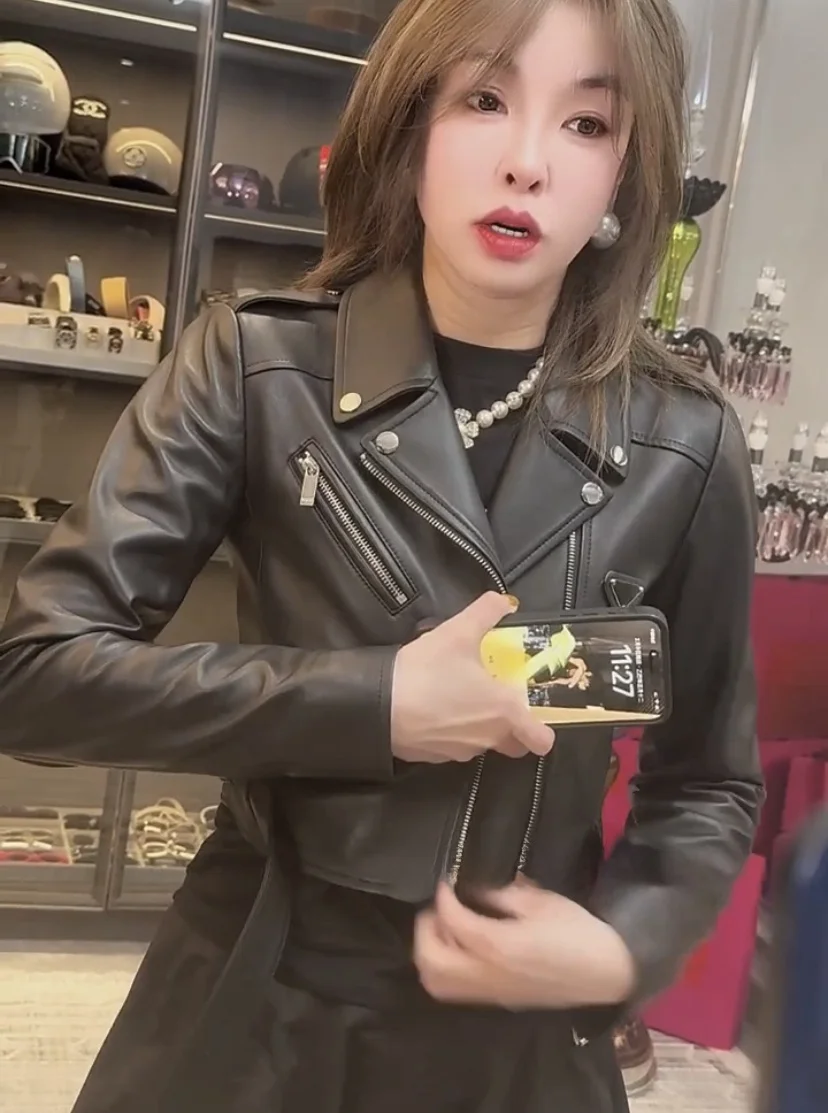 Chen Tai 2025 Neue ort Echtes Leder Jaet frauen Anzug Kragen effell Mantel Oberbekleidung Frühling Abnehmen Cool Und Ele