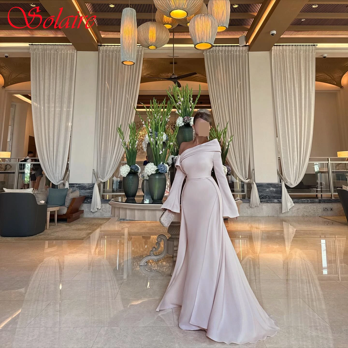 

Customized Straight Scoop Long Sleeves Elegant Evening Dress Modern Delicate Bespoke Occasion Gowns High Quality Party Dress