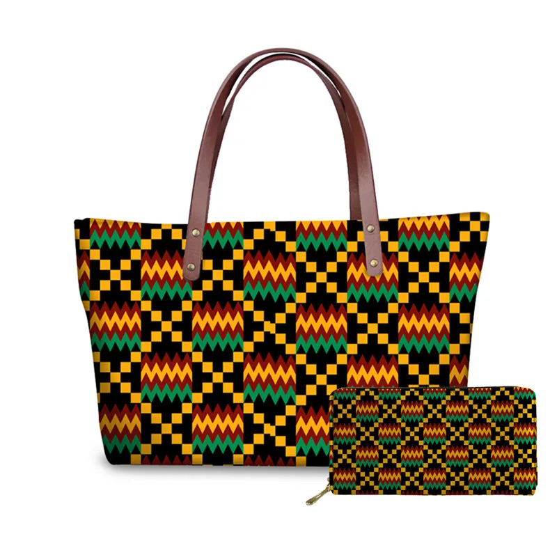 Bags Two Piece Women Handbags Plus Wallet African Traditional Cultural Handbag Leather Purses Vintage Tribal Style Bag