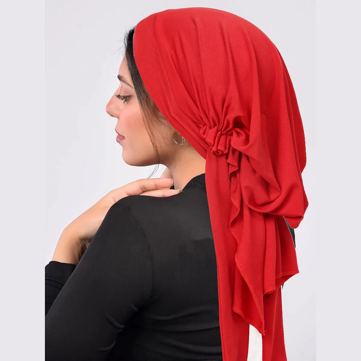 2024 nuovo colore solido musulmano Hijab Caps Wrap Head morbido elastico coda lunga turbante cofano moda donna copricapo indossabile