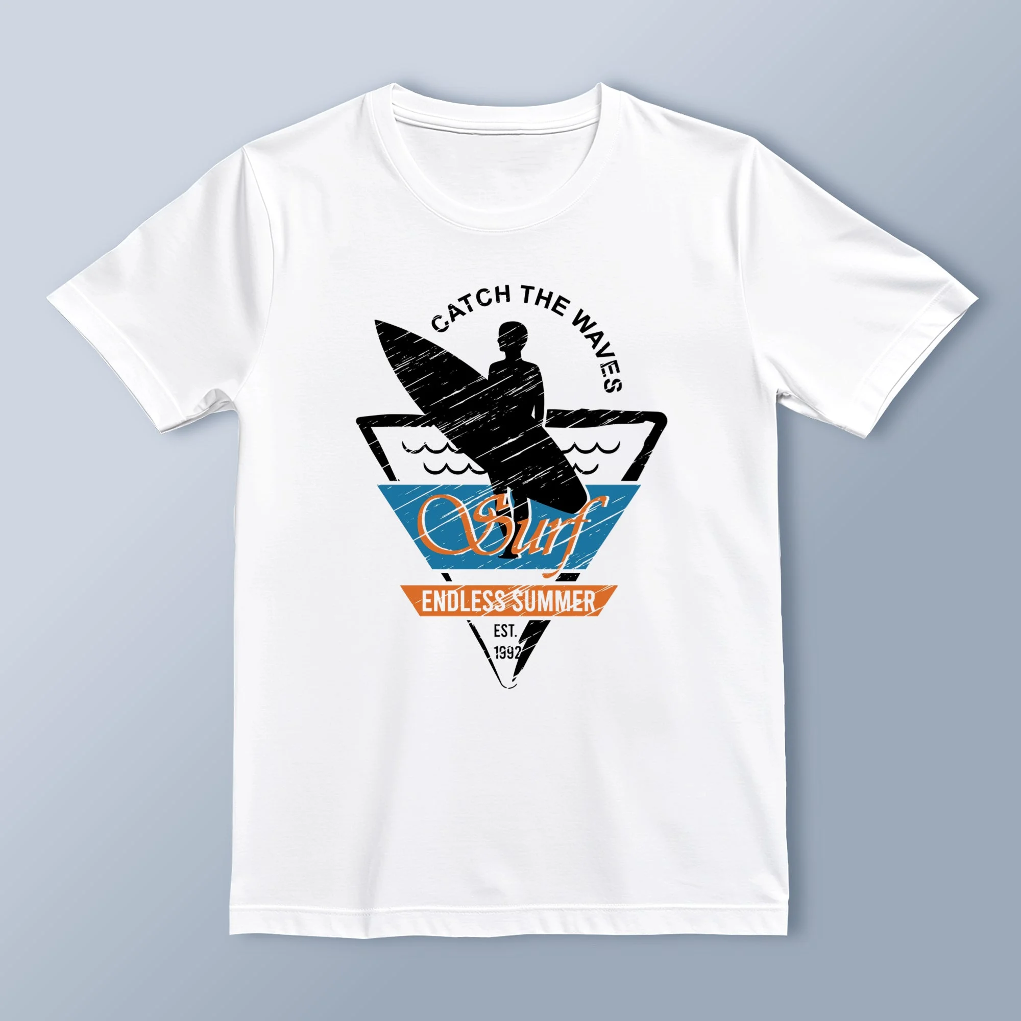 Camiseta Retro Surf Catch The Waves con estampado para hombre, camiseta informal de algodón de manga corta con estampado gráfico inspirado en la playa de verano, ropa de calle