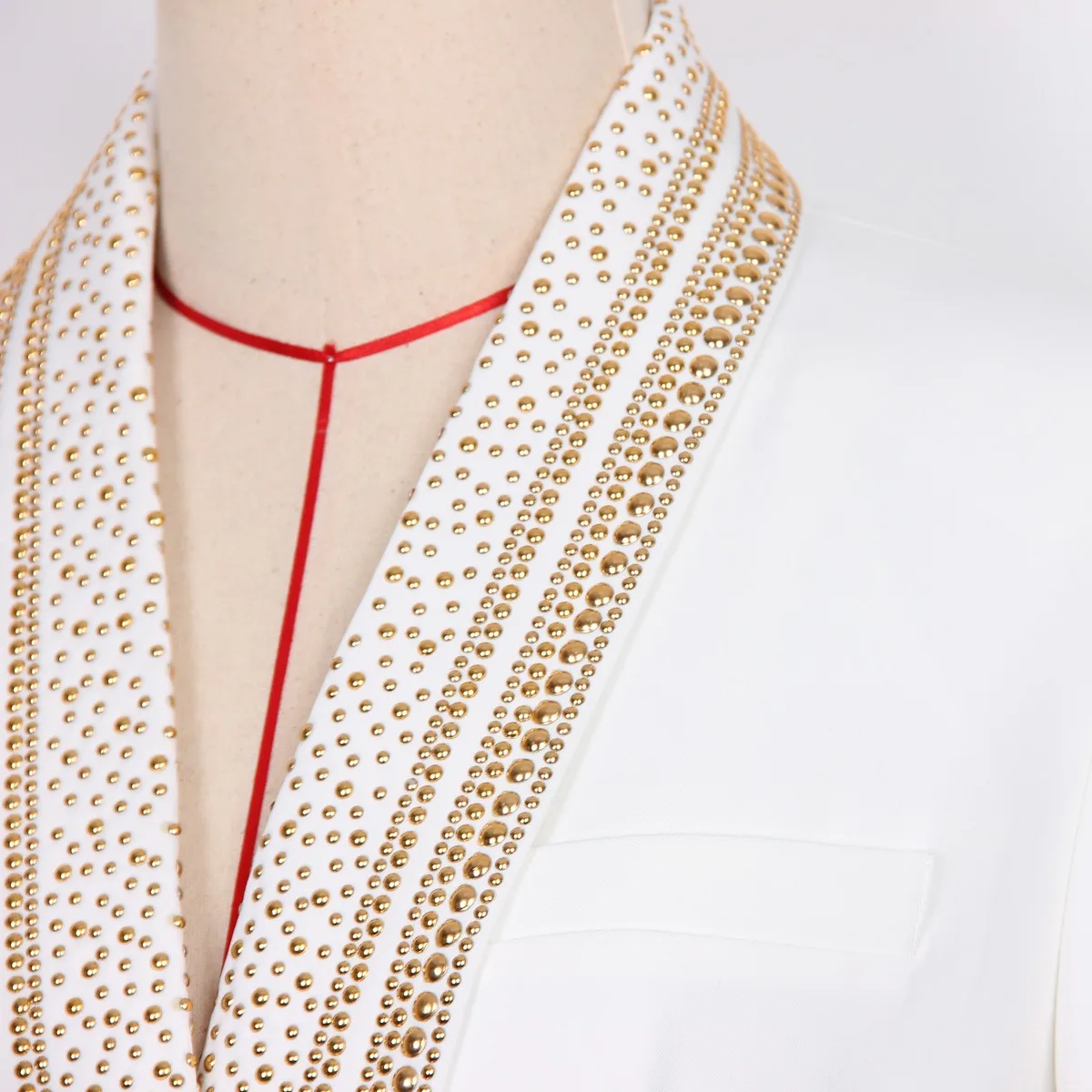 Unique Desinger Vintage Gold Sequined Beads Shawl Collar Lace-up White Blazer for Women Retro Jacket