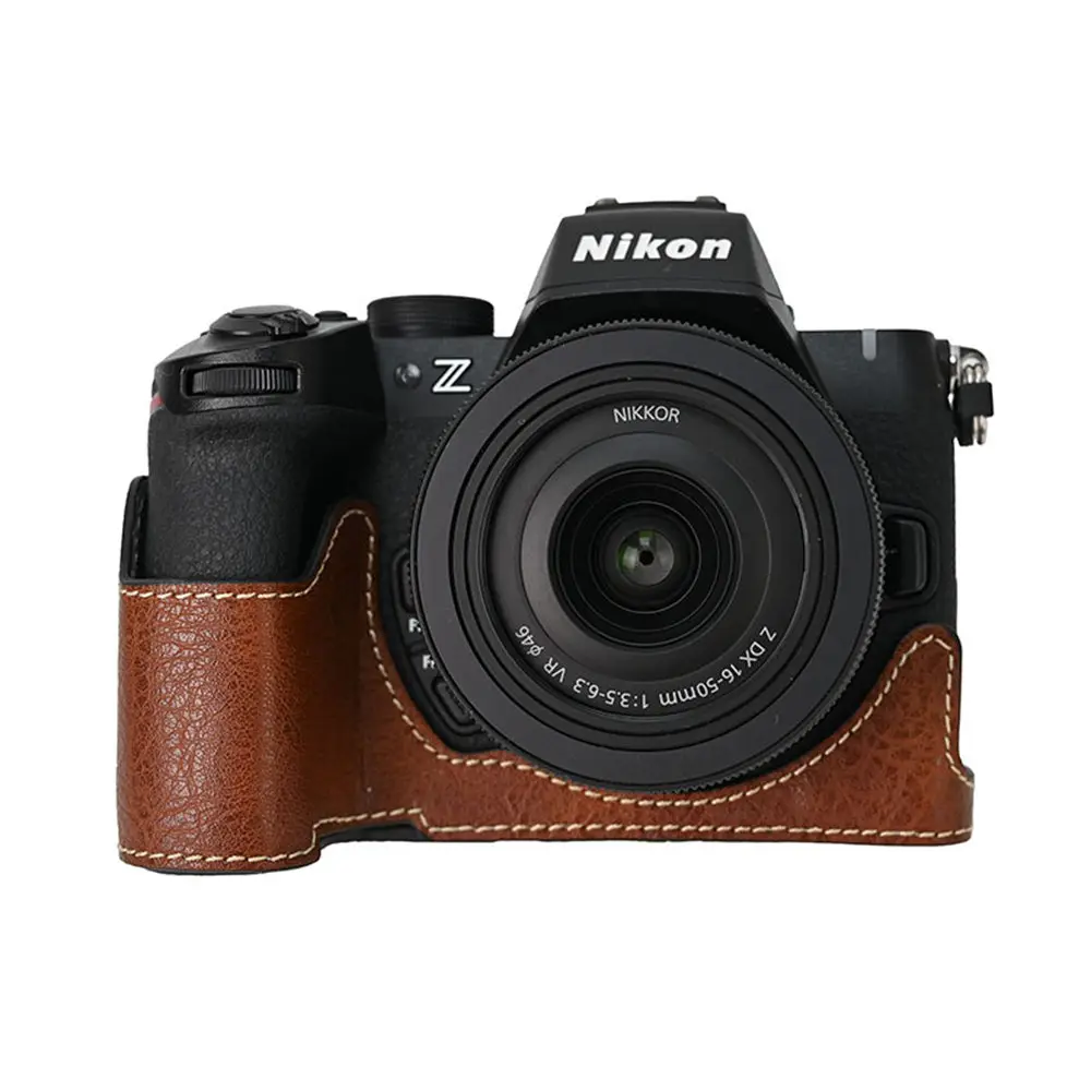 For Nikon Z50II Case, Litchi Pattern PU Leather Camera Half Body