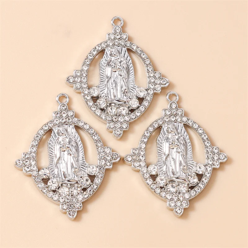 Leslie 10 Stück 27x33mm Strass-Kristall-Anhänger mit Jungfrau Maria für DIY Ohrringe, Halsketten, Schmuckherstellung, Bastelarbeiten, handgefertigte Accessoires – Detail 6