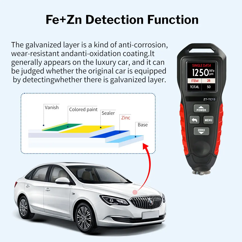 Medidor de espessura 0-1250um fe/nfe do revestimento do automóvel de deewaz para a ferramenta de medição do medidor do verificador da pintura do carro
