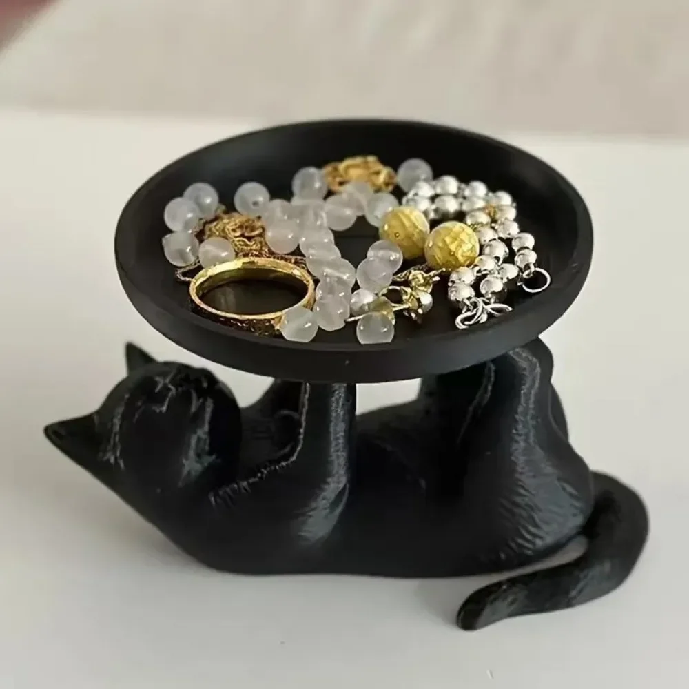 

Fun Cat Shape Cat Jewelry Tray INS Black Jewelry Storage Tray Large Capacity Save Space Ring Holder Desktop Use