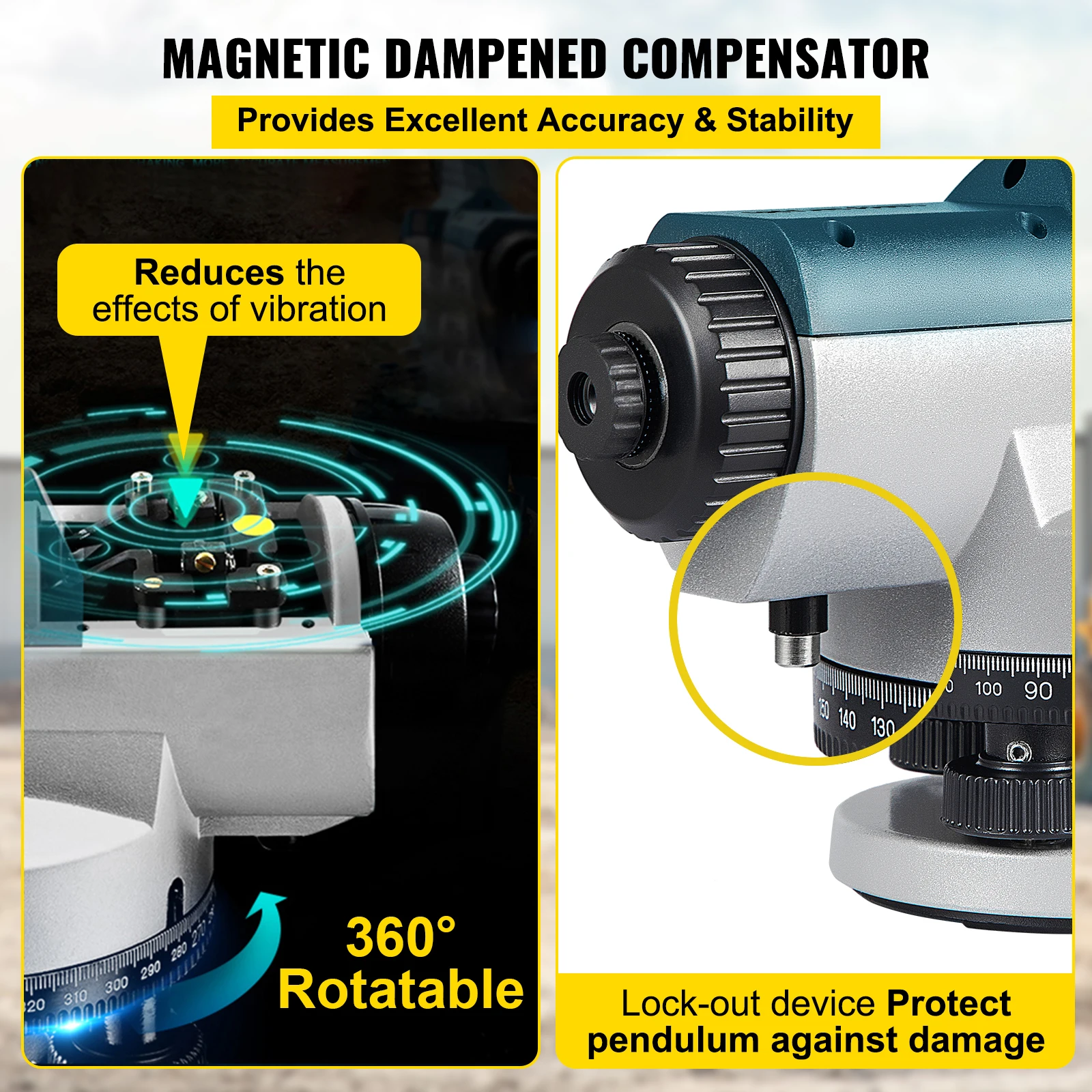 Imagem -04 - Vevor Nível Óptico Automático 24x & 26x 40 mm Kit de Nível Automático de Abertura com Compensador e Fechamento de Transporte Umedecido Magnético