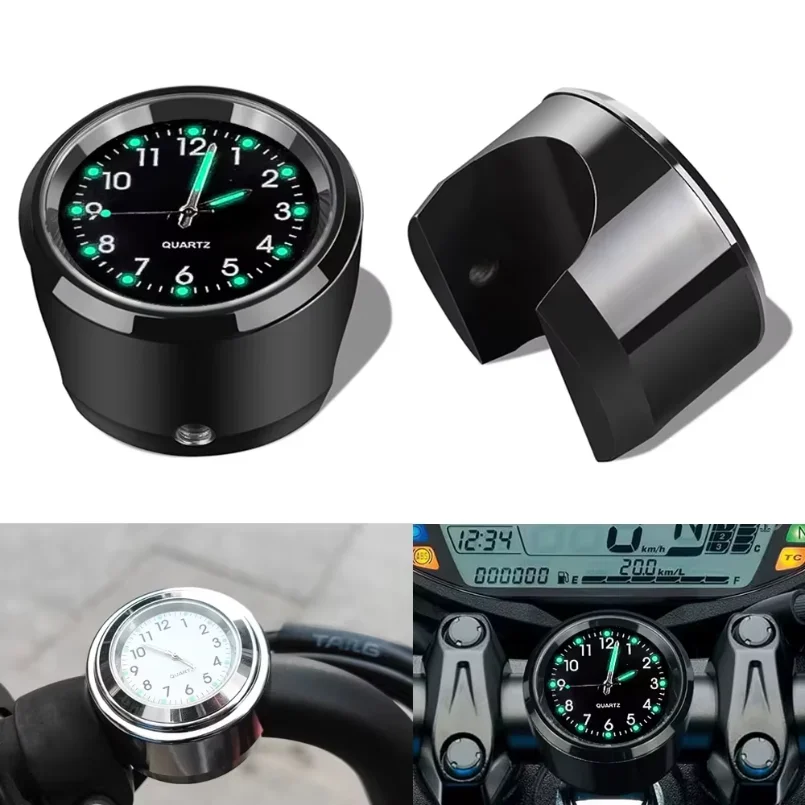 Aluminum Luminous Quartz Watch 22-25mm Motorcycle Scooter Bicycle Handlebar Mount Clock Time Display Clock Moto Accessories