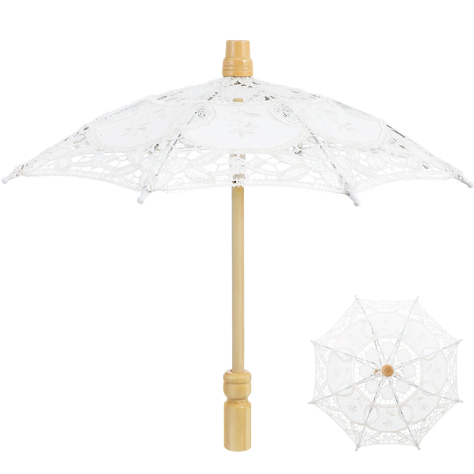 

Cotton Umbrella Embroidery Parasol Props Wedding Costume Photography Wooden White Bride