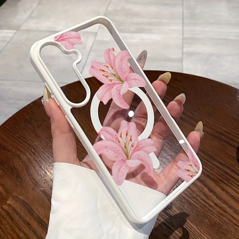 Rosa lírio amor padrão caso de telefone para iphone 17 a 11 pro max plus transparente backplane proteção cor borda caso de telefone presente