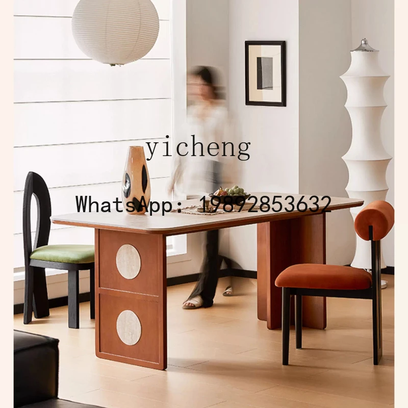 travertine rock slab dining table Home dining table Thickened solid wood workbench Large board table