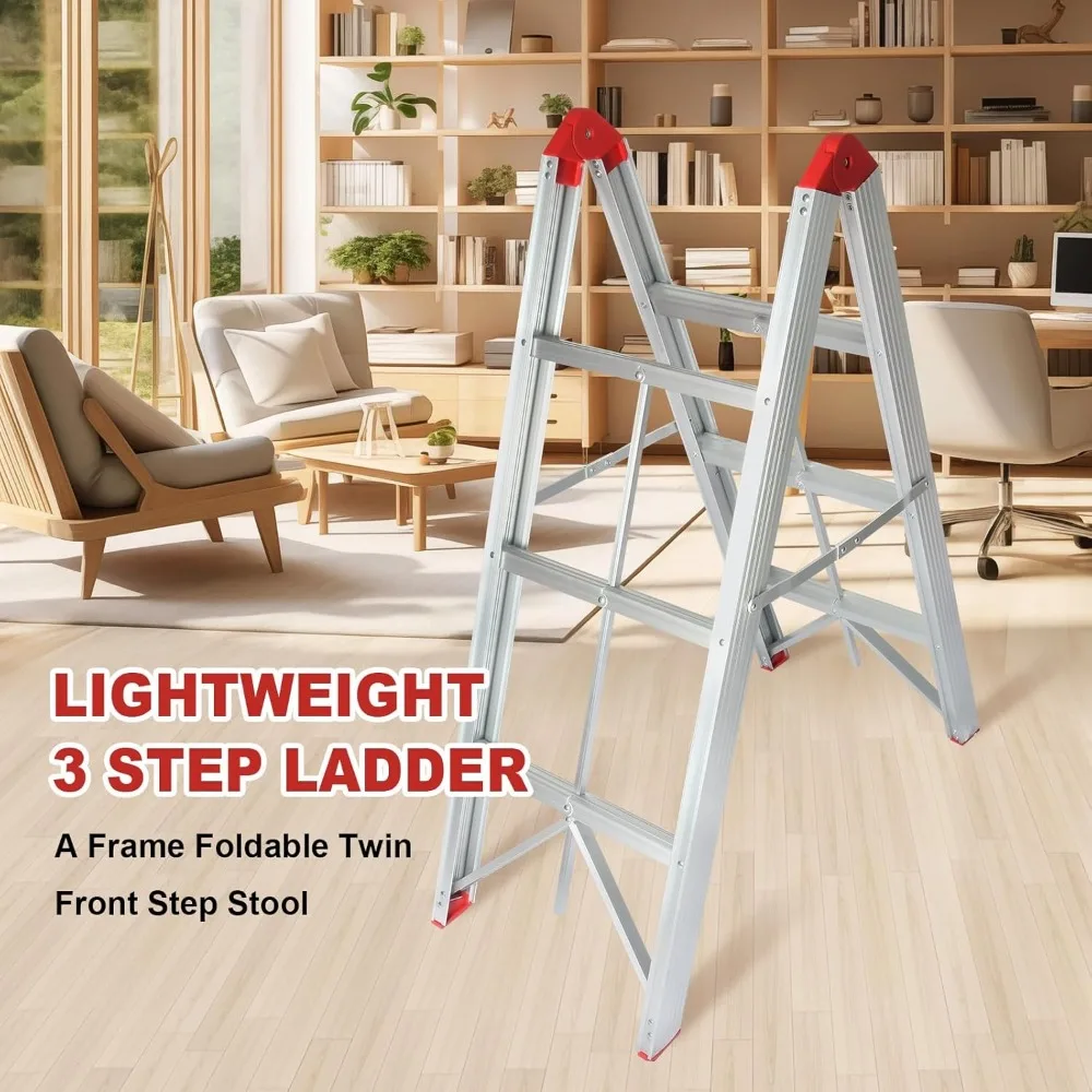 Scaletta pieghevole portatile in alluminio a 3 gradini, design compatto con telaio ad A, certificata EN131, ideale per uso domestico e inficina