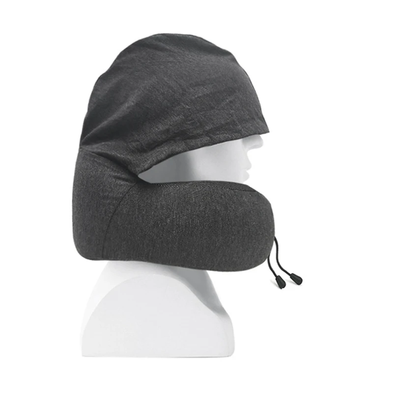 1 Piece Travel Pillow Hooded U-Shaped Pillow Cushion Office Airplane Head Rest Neck Pillow Noon Sleeping Pillows With Hat Grey