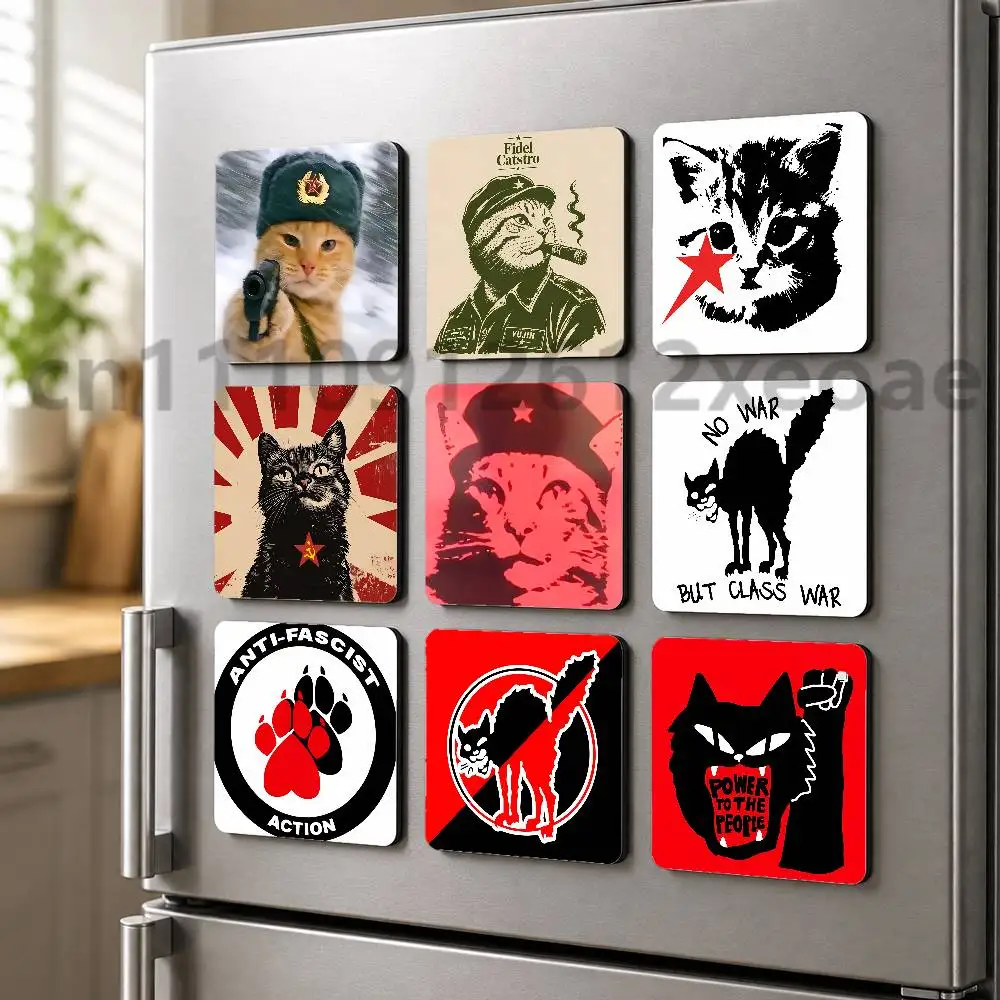 Antifascist Antiwar Kitten Cat Cartoon Refrigerator Magnet PVC Fridge Sticker for Kitchen Home Decor Souvenir