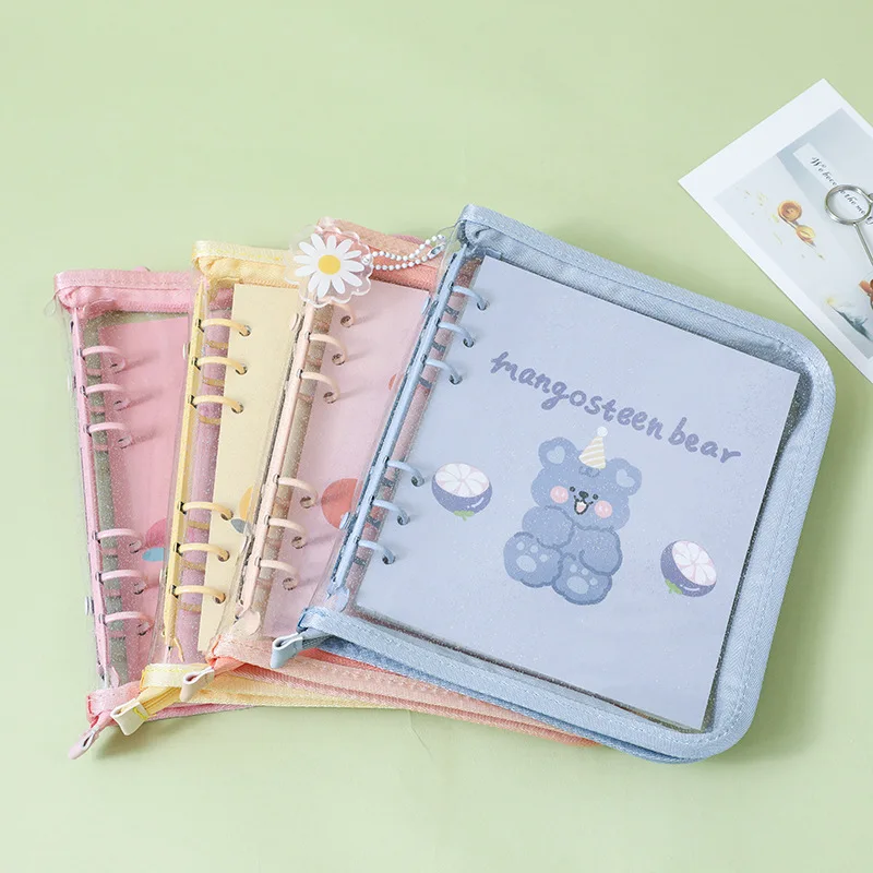 A6 Square Colored Zipper Binder Photo Card Collection Book Postcard Organizer Diary Notebook School Stationery