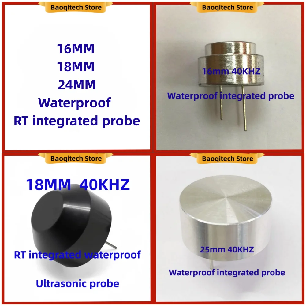 TCT40 sensor ultrasónico impermeable, sonda integrada RT, 25mm, 18mm, 16mm, 40khz