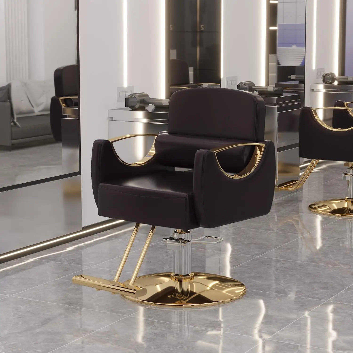 كرسي حلاقة مصفف الشعر كرسي حلاق ذهبي عتيق لقص الرموش دوار Cadeira De Barbeiro أثاث احترافي بدون أثاث برازيلي #1