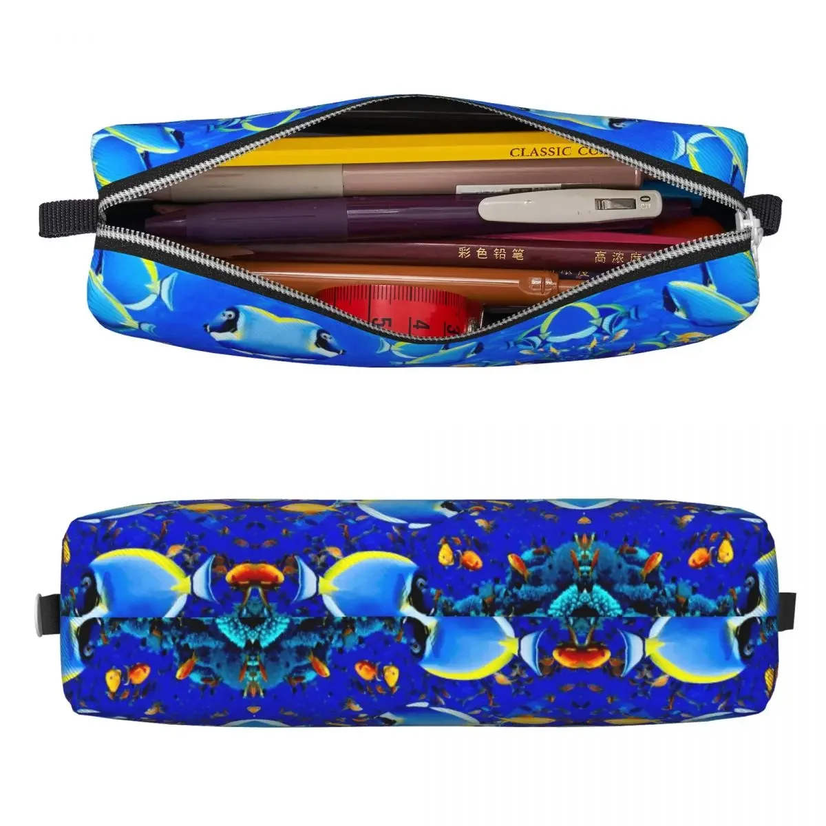 Tropical Marine Pencil Case Colorful Fish Print School Pencil Cases PU Leather Kids Cute Capacity Pencil Box School Supplies