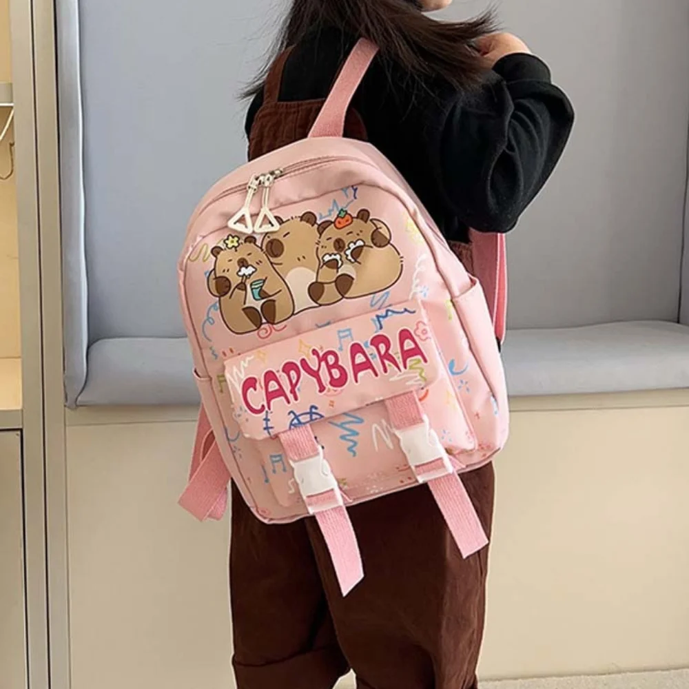 Linda mochila de capibara gruesa con correas anchas, mochila ligera de animales de dibujos animados, mochila escolar plegable de nailon de gran capacidad, regalos