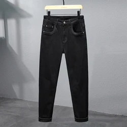 Black Jeans Men's Stretch Fabric Comfortable Summer Thin Trendy Versatile Stretch Casual Korean Slim Fit Skinny Pants