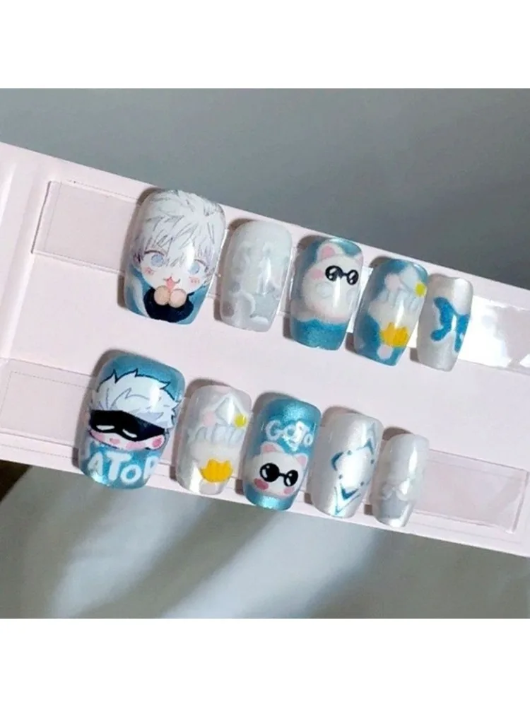 Gojo Satoru ongles à pression Jujutsu Kaisen Anime périphérique mignon dessin animé oeil de chat Patch pour ongles nouvelle mode exquis faux ongles