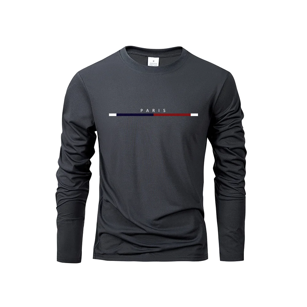 Men's Long Sleeve T Shirts of PARIS Printing Solid Color Casual Tops Autumn High Quality Loose T-Shirt Men Classic Clothing image 3