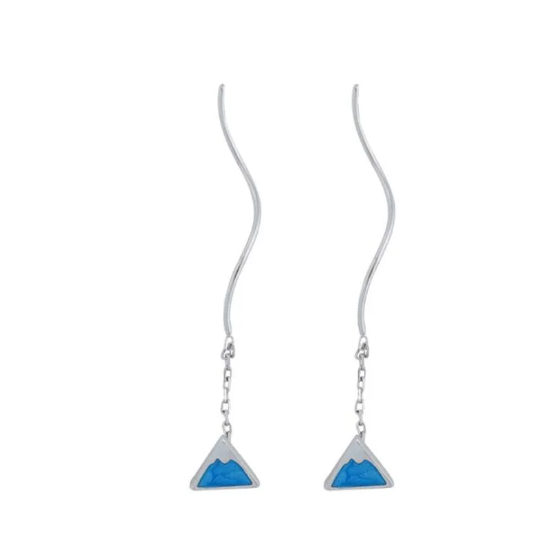 New Fashion Creative Triangle Wave Mount Fuji Ear Line 925 Sterling Silver Jewelry Personality Geometric Dangle Earrings  E101 - view 5