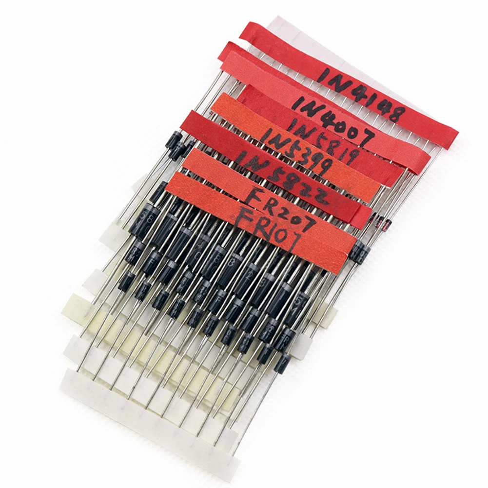 Convenient 100Pcs Rectifier Diode Set 1N4148 1N4007 1N5819 1N5399 1N5408 1N5822 FR107 FR207 for DIY and Electrical Repairs