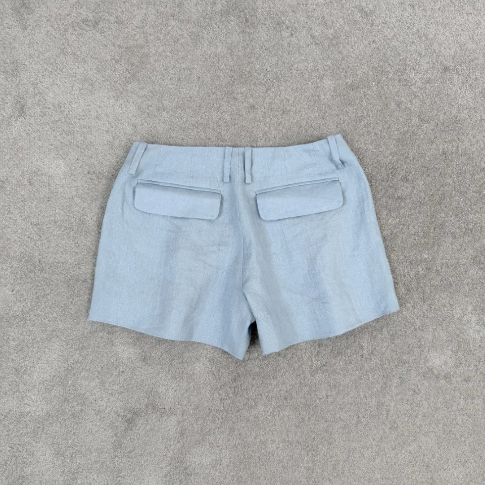2026 High-Waisted Pleated Linen Blend Shorts – Breathable Summer Tailored Hot Pants with Pockets in White, Blue, Khaki & Pink
