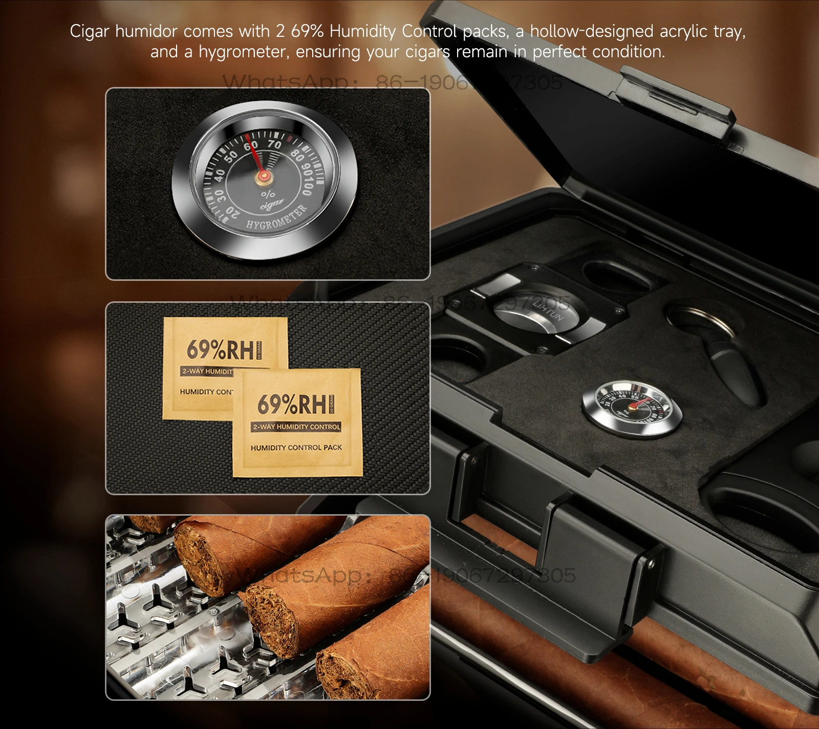 Portable Travel Humidor Box  Complete Cigar Accessories Set for On-the-Go Smoking