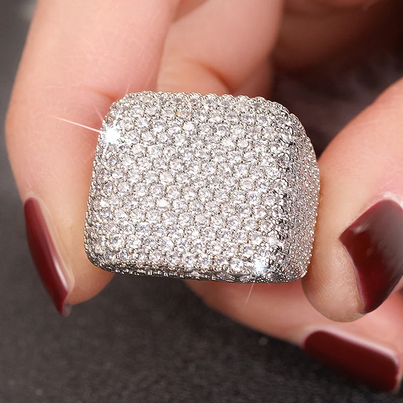 Huitan Square Shaped Women Rings With Shining Cubic Zirconia For Wedding Engagement Party Noble Luxury Accessories Jewelry Gift