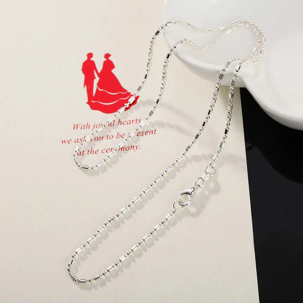 1pcs 925 Sterling Silver Bamboo Chain Necklace 1.2mm Width 16-30 Inches Length for Women Men Fashion Wedding Charm Jewelry