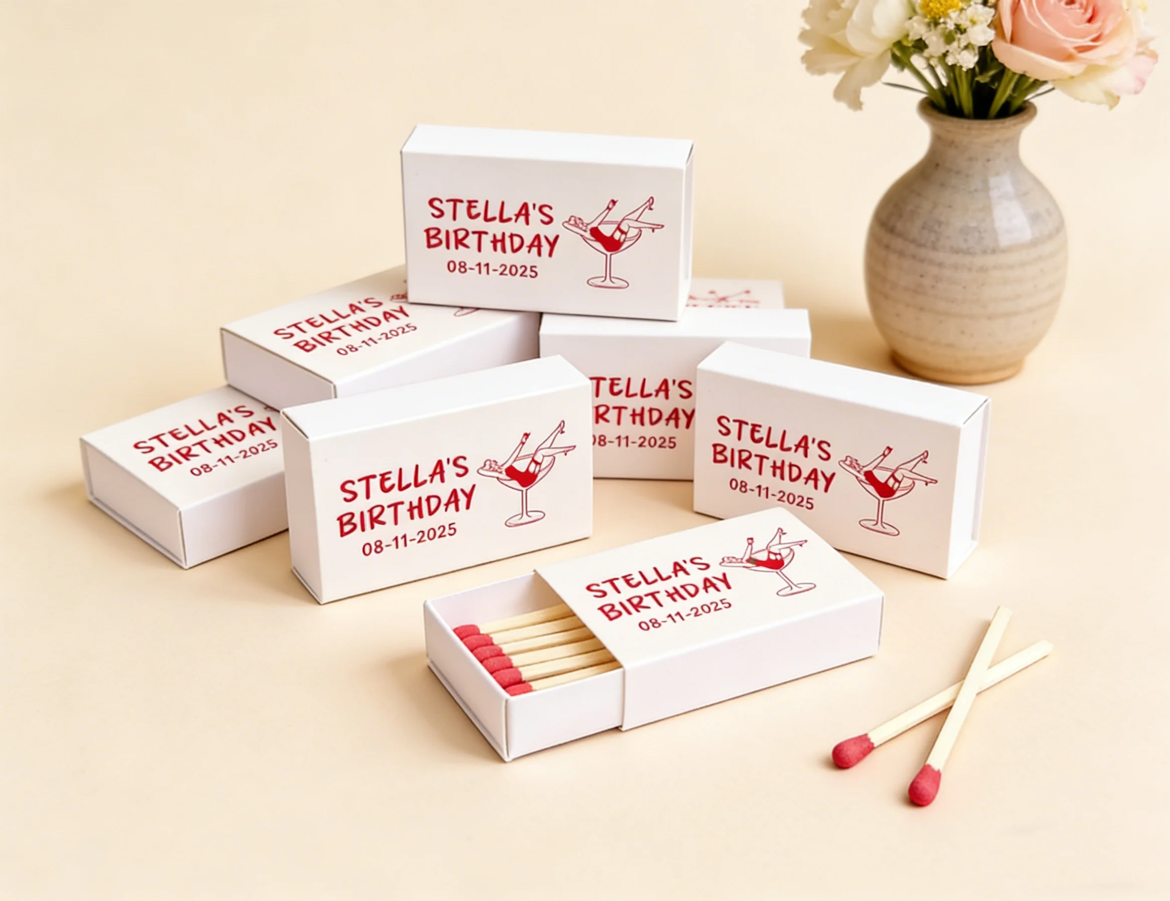 

Персонализированные спичечные коробки на 30-летие, с изображением девушки в бокале для мартини/на заказ, для вечеринки в честь 30-летия