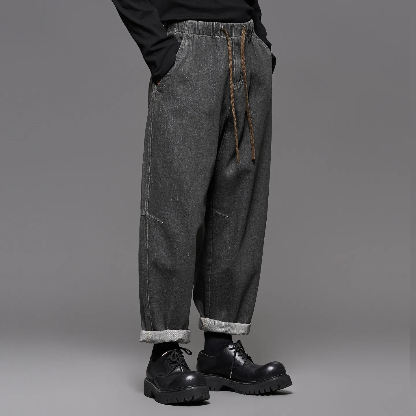 High Quality Japanese-Style Retro Straight Micro Matchet Pants Commuting Fashion Wash Water Nine Points Men's Baggy