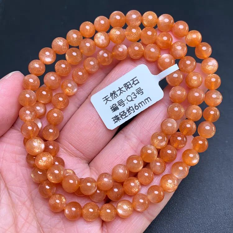 Natural Arusha Orange Strawberry Quartz 3 Laps Beads Bracelet Heliolite 6mm Sunstone Fashion Jewelry Crystal Women Men AAAAAA